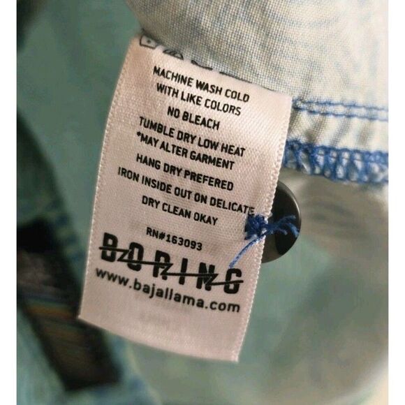 Baja Llama Shirt Men's Size M To Many Lines Turquoise Zebra 7-Seas Button Up - Picture 8 of 9